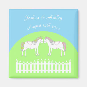 Beautiful White Wedding Horses Custom Magnet