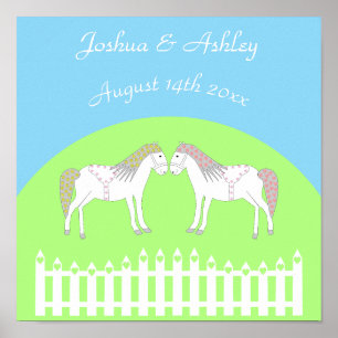 Beautiful White Wedding Horses Custom Poster