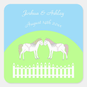 Beautiful White Wedding Horses Custom Square Sticker