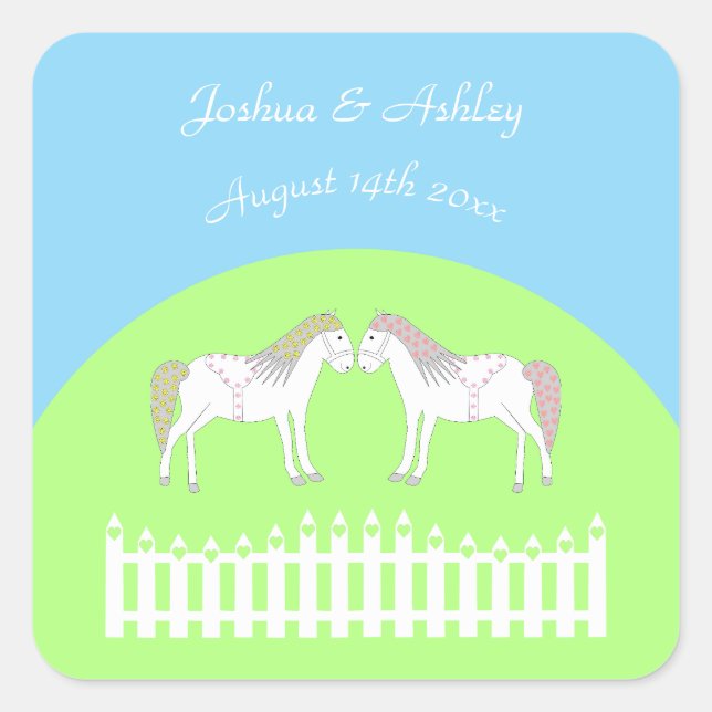 Beautiful White Wedding Horses Custom Square Sticker (Front)