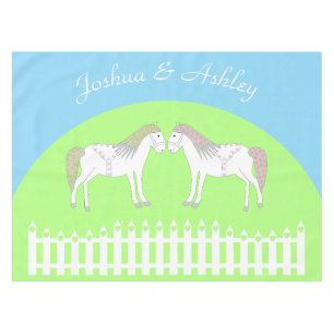Beautiful White Wedding Horses Custom Tablecloth