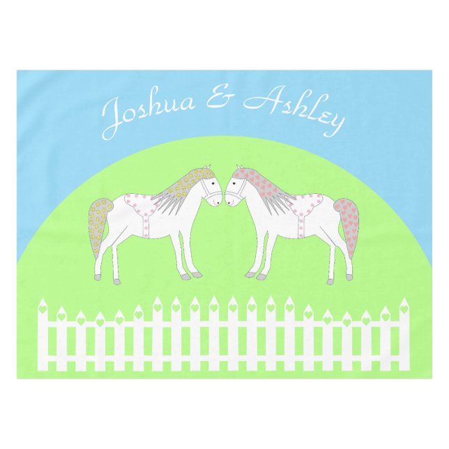 Beautiful White Wedding Horses Custom Tablecloth (Front (Horizontal))