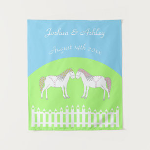 Beautiful White Wedding Horses Custom Tapestry