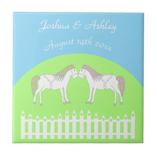Beautiful White Wedding Horses Custom Tile