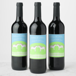Beautiful White Wedding Horses Custom Wine Label