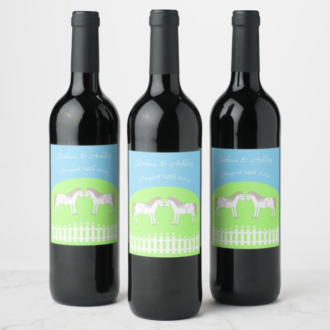 Beautiful White Wedding Horses Custom Wine Label (Bottles)