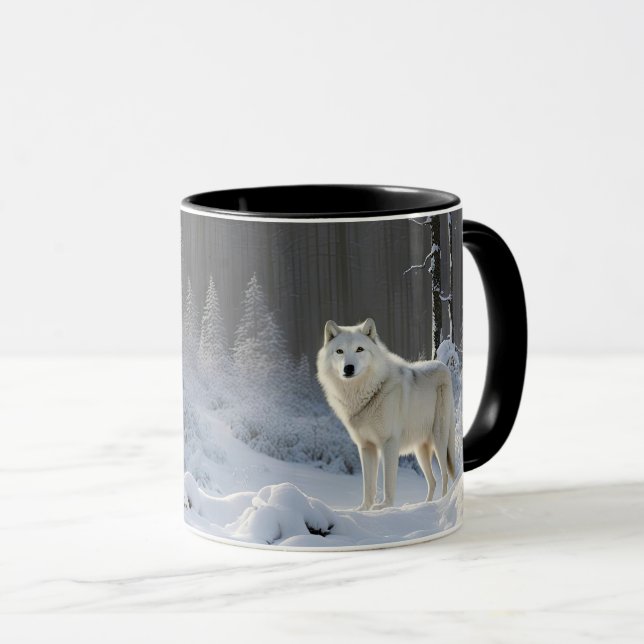Beautiful White Wolf in Snow Wildlife Outdoors Mug (Front Right)