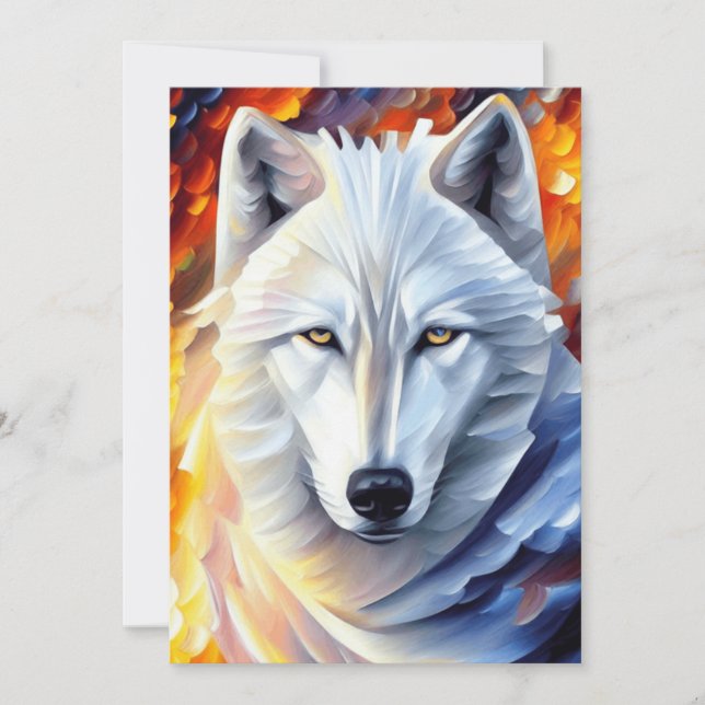 Beautiful White Wolf Painting  Holiday Card (Front)