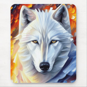 Beautiful White Wolf Painting Mouse Mat