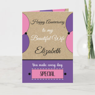 Beautiful Wife Anniversary pink rustic Card