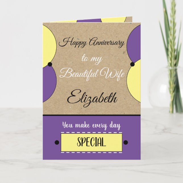 Beautiful Wife Anniversary purple rustic Card (Front)