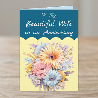 Beautiful wife flowers blue anniversary card