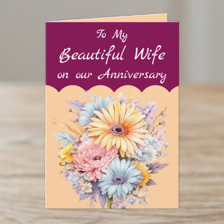 Beautiful wife flowers maroon anniversary card