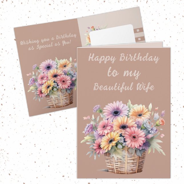 Beautiful wife gerbera flowers brown birthday card (Creator Uploaded)