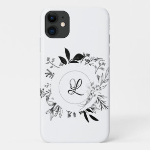 Beautiful Wild Flowers Doodle Monogram iPhone 11 Case