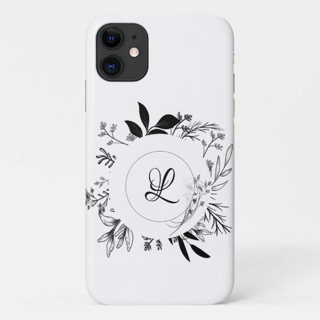 Beautiful Wild Flowers Doodle Monogram Case-Mate iPhone Case (Back)