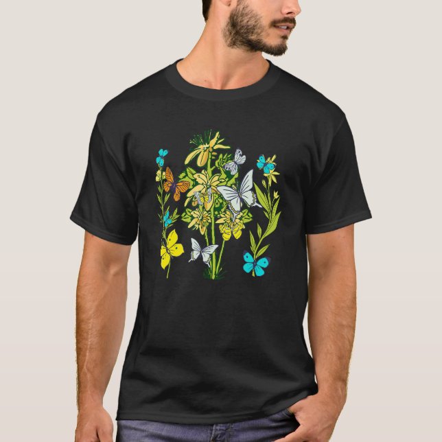 Beautiful Wild Flowers With Herbs And Butterflies T-Shirt (Front)