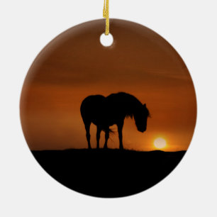Beautiful Wild Horse in the Sunrise Ceramic Tree Decoration