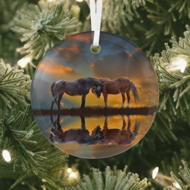 Beautiful Wild Horses and Water Glass Tree Decoration (Insitu)