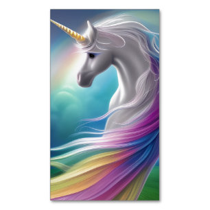 Beautiful, wild, Opalescent Unicorn, long rainbow Magnetic Business Card