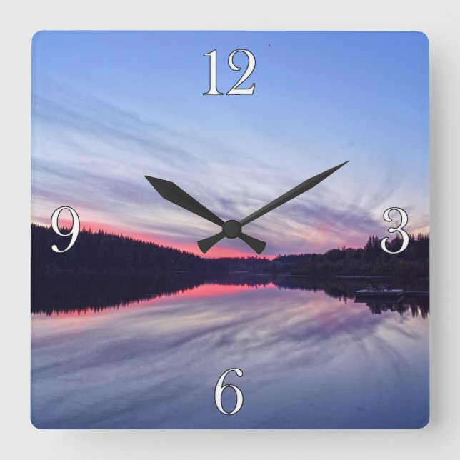 Beautiful Wilderness Sunset over Lake Photo Square Wall Clock (Front)