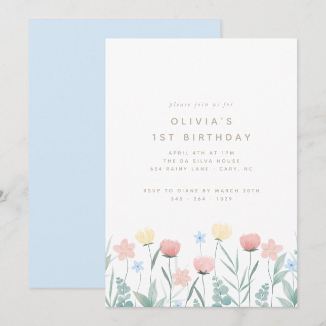 Beautiful Wildflower Bouquet Birthday Invitation (Front/Back)
