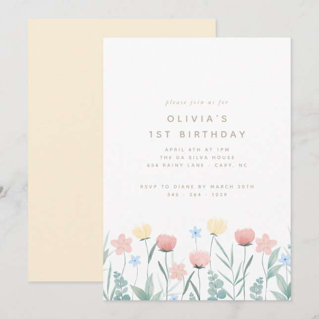 Beautiful Wildflower Bouquet Birthday Invitation (Front/Back)