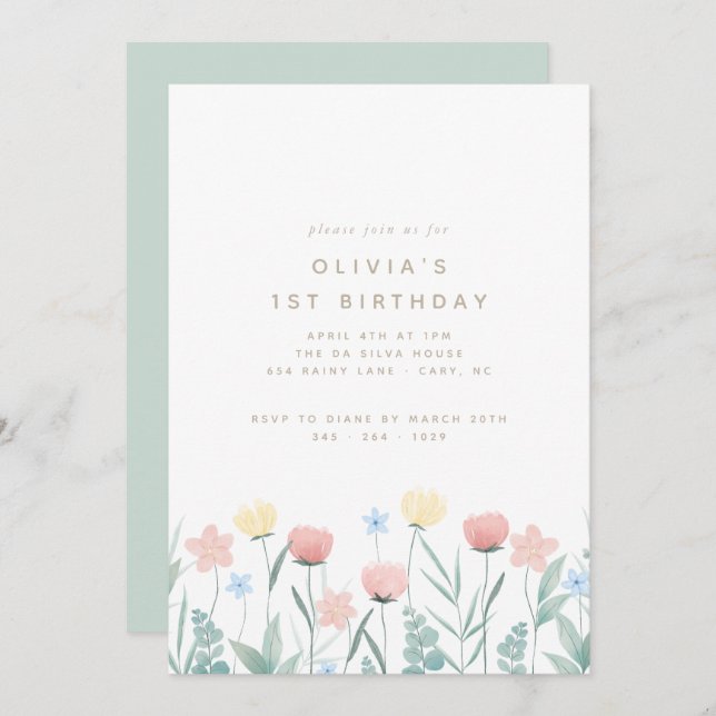 Beautiful Wildflower Bouquet Birthday Invitation (Front/Back)