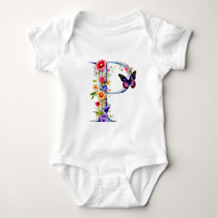 Beautiful Wildflower Butterfly Monogram Baby Bodysuit
