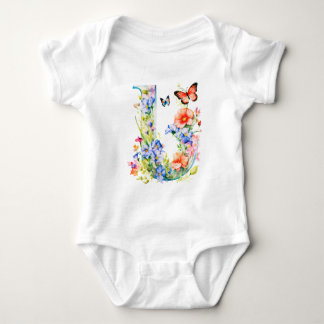 Beautiful Wildflower Butterfly Monogram Baby Bodysuit