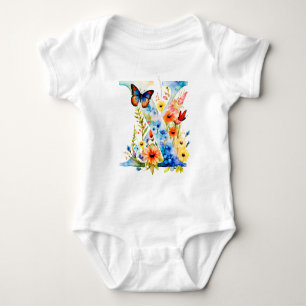 Beautiful Wildflower Butterfly Monogram Baby Bodysuit