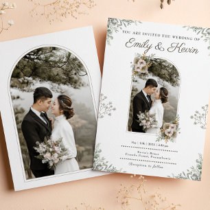 Beautiful Wildflower Garden Beige Photo wedding Invitation
