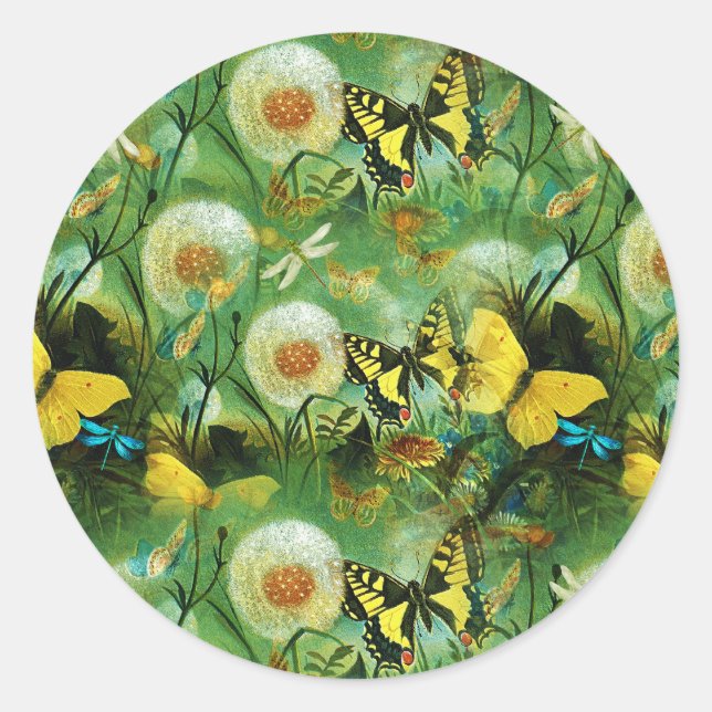 Beautiful Wildflowers and Butterflies Nature    Classic Round Sticker (Front)
