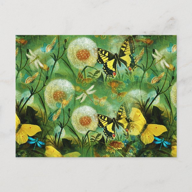 Beautiful Wildflowers and Butterflies Nature  Postcard (Front)
