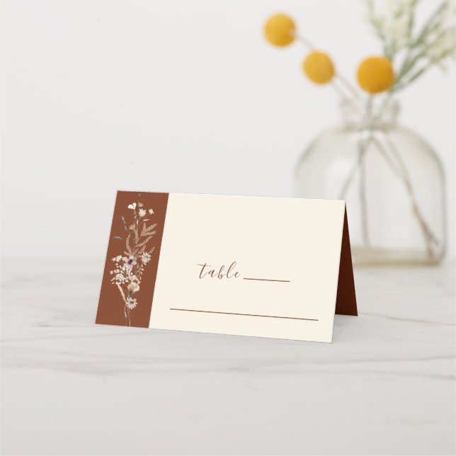 Beautiful Wildflowers Floral on Terracotta Wedding Place Card (Front)