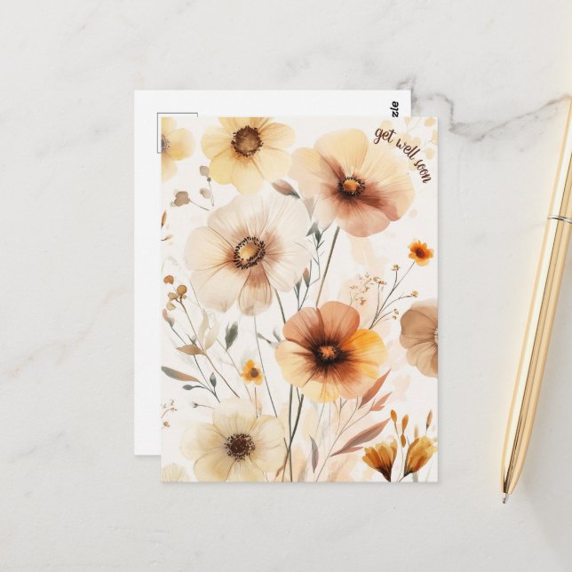 Beautiful Wildflowers Flowers GET WELL SOON Postcard (Front/Back In Situ)