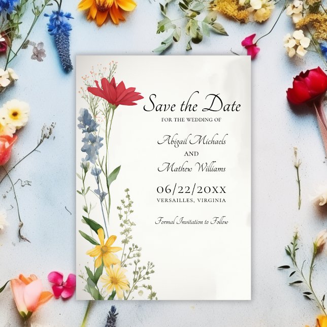 Beautiful Wildflowers Nature Trendy Floral Wedding Save The Date (Front - Beautiful Wildflowers Nature Trendy Floral Wedding Save The Date)