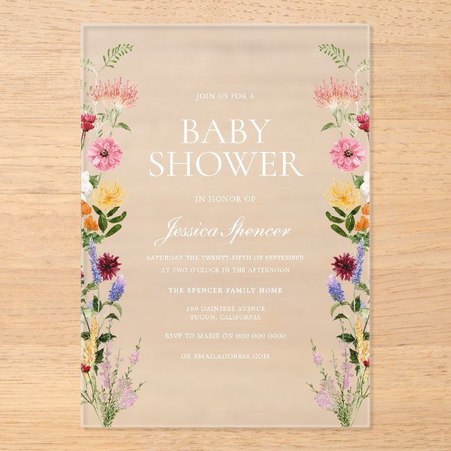 Beautiful Wildflowers Summer Spring Baby Shower Acrylic Invitations (Front)