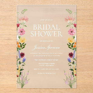 Beautiful Wildflowers Summer Spring Bridal Shower Acrylic Invitations