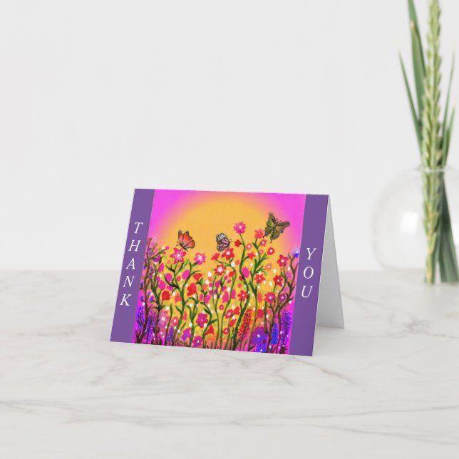 Beautiful wildflowers with Butterfly friends Thank You Card (Front)