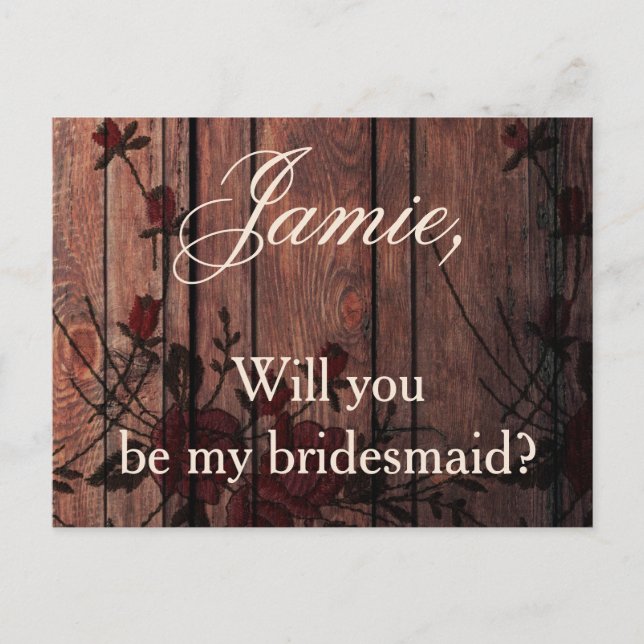Beautiful Will you be my bridesmaid red faux lace Invitation Postcard (Front)