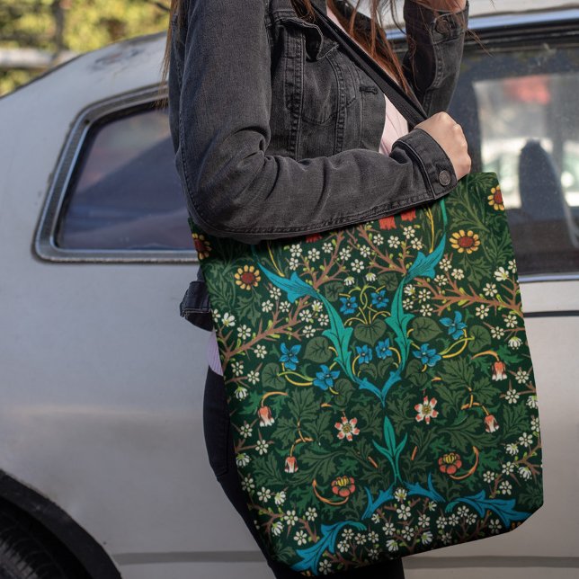 Beautiful William Morris Green Blue Red Floral Tote Bag (Creator Uploaded)