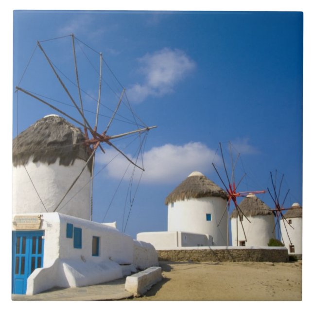 Beautiful windmills on the island of Mykonos, Tile (Front)
