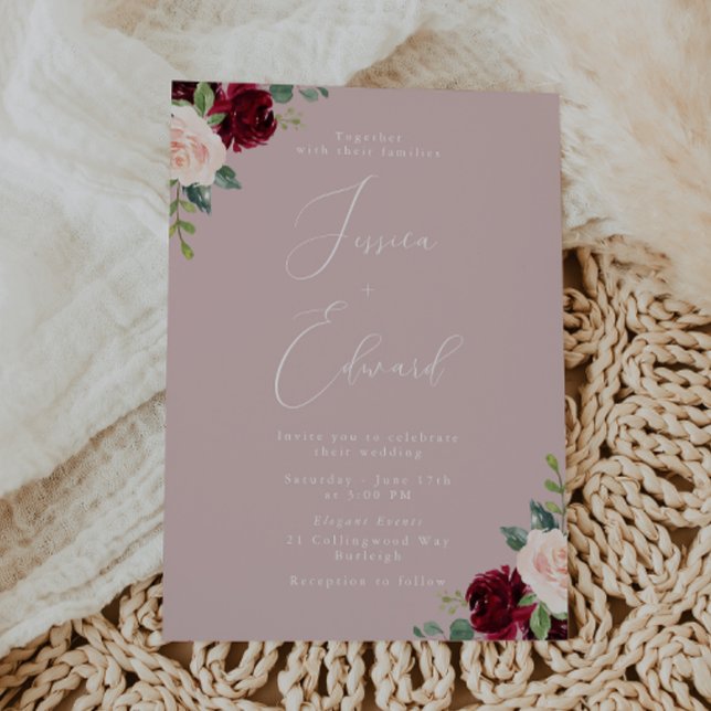 Beautiful Wine & Blush Elegance Wedding  Invitation (Creator Uploaded)
