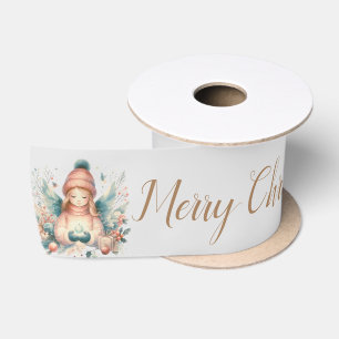 Beautiful winter angel amidst the northern nature satin ribbon