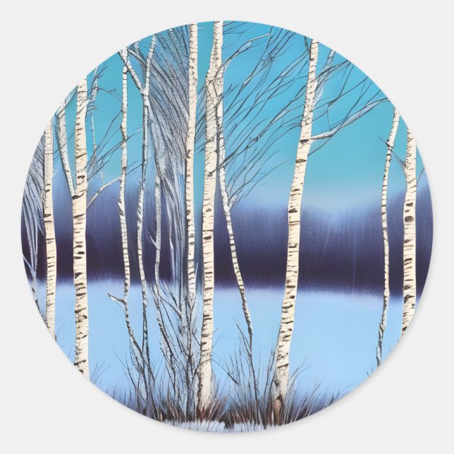 Beautiful Winter Birch Classic Round Sticker (Front)