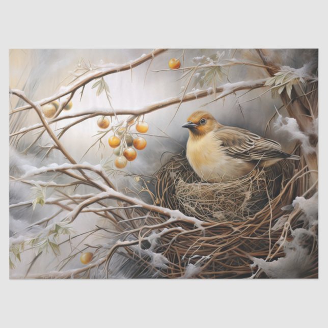 Beautiful Winter Bird Decoupage Tissue Paper (Front)