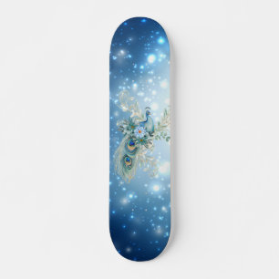 Beautiful Winter Blue Floral Peacock Skateboard