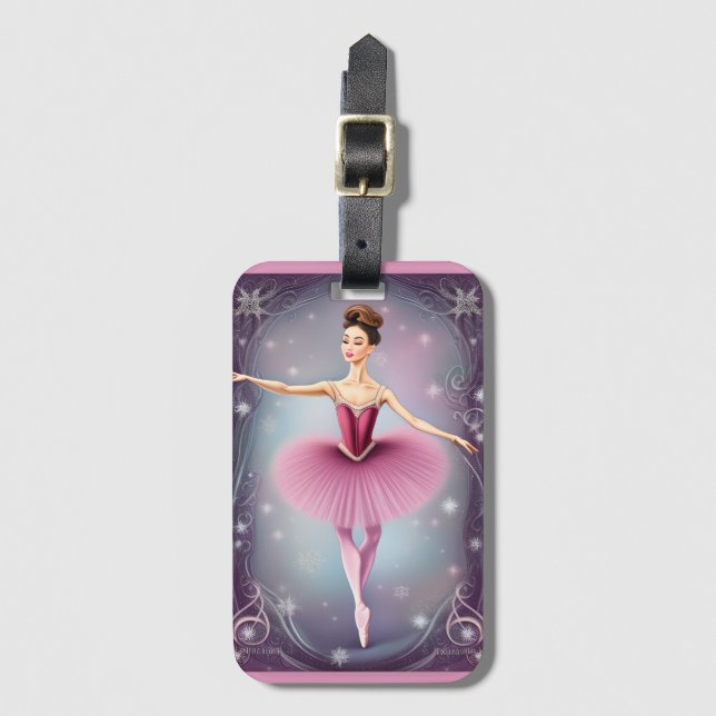 Beautiful Winter Brunette Ballerina Pink Purple Luggage Tag (Front Vertical)