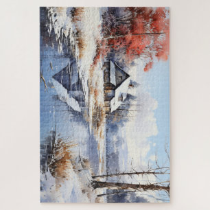 Beautiful Winter Cottage Watercolor Sketch Jigsaw Puzzle